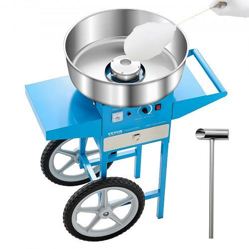 VEVOR Zuckerwattemaschine mit Wagen (1000 W), 52 cm Edelstahlschüssel, Zuckerschaufel, Schublade, Blau, HCDRMHTJLSWGM2LX4V2