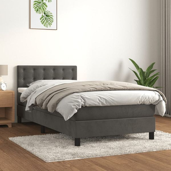 vidaXL Boxspringbett mit Matratze Dunkelgrau 90x200 cm Samt, 3141522