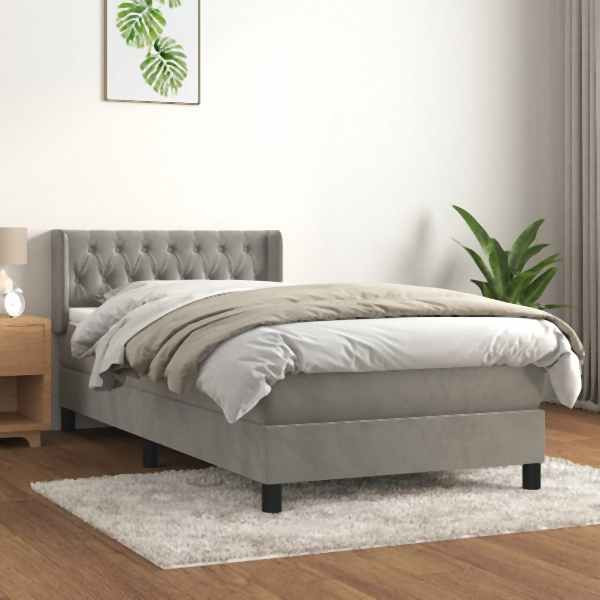 vidaXL Boxspringbett mit Matratze Hellgrau 90x190 cm Samt, 3131111
