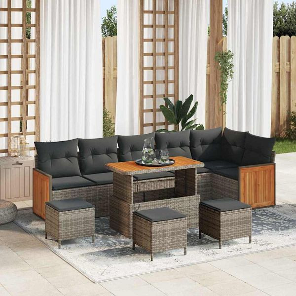 vidaXL Garten-Sofa-Set mit Kissen 10-teilig Grau 110 x 55 x 71 cm, 3363333