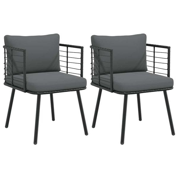 vidaXL Gartenstühle 2 Stk. mit Kissen Schwarz Poly Rattan, 3328656