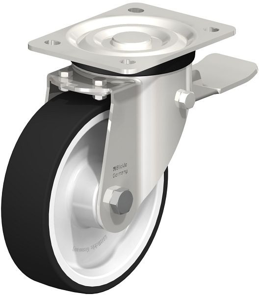 Blickle LX-POTH 160XR-ST Edelstahl-Lenkrolle, mittelschwere Ausführung, mit Anschraubplatte & Feststeller, Thermoplastisches Polyurethan, Grau, 853712