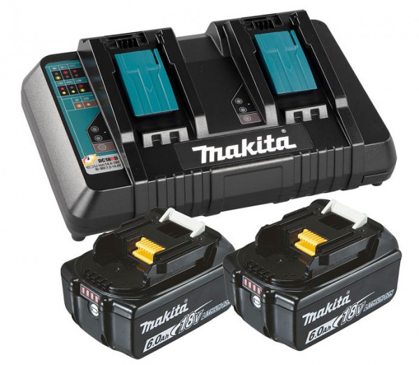 Makita Power Source Kit Li 18,0 V 6 Ah inkl. Doppelladegerät & 2 Akkus im Karton, 199484-8