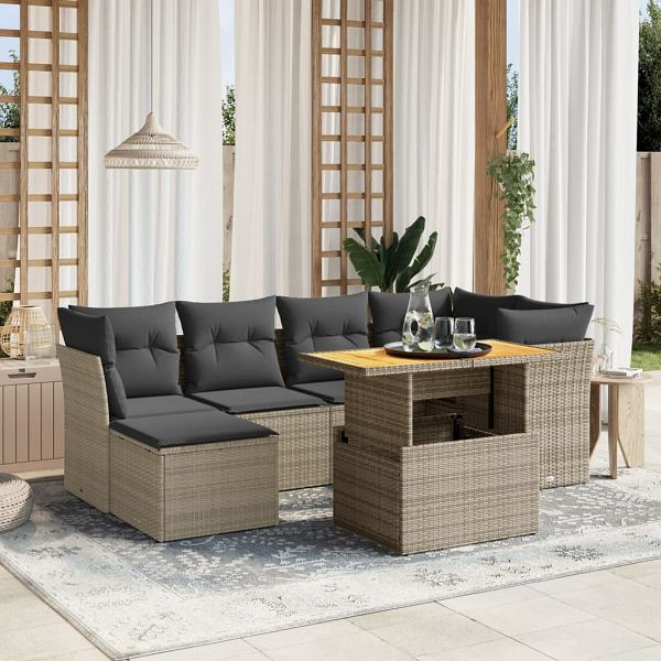 vidaXL 7-tlg. Garten-Sofagarnitur mit Kissen Grau Poly Rattan, 3275482
