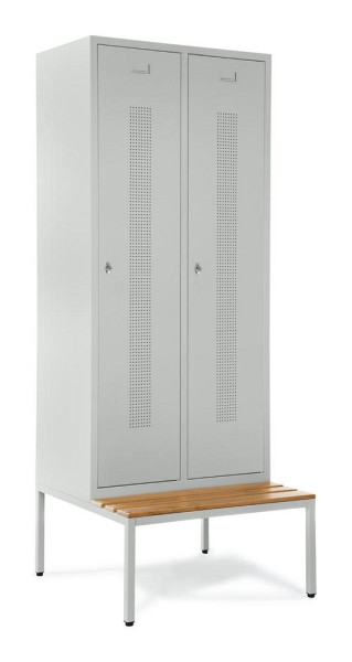 Deskin Garderobenspind SYSTEM SP1 mit Sitzbank, Korpus und Türen Lichtgrau RAL 7035, H 2050 x B 800 x T 800 mm, Drehriegelverschluss, 330781