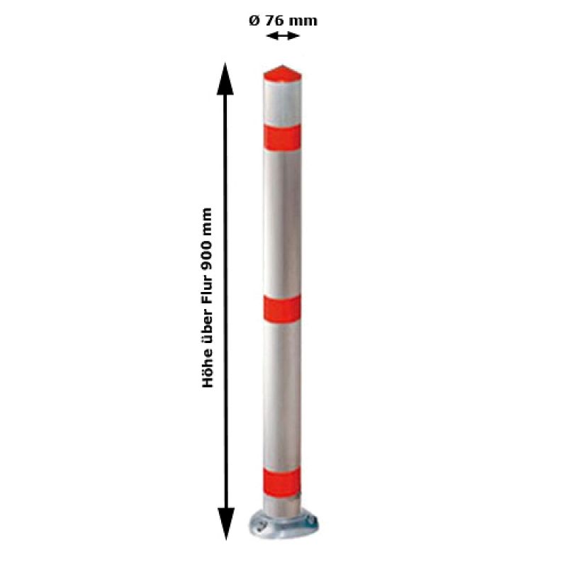 Absperrpfosten 76 mm Stahlrohr umlegbar mit Profilzylinderschloss, Dübelbefestigung Absperrpfosten 76 mm Stahlrohr umlegbar mit Profilzylinderschloss, Dübelbefestigung