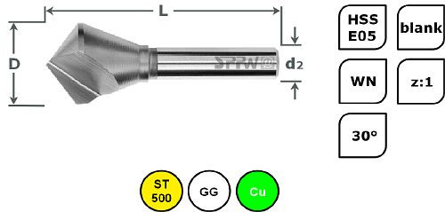 SPPW Kegelsenker HSS-E05 30° z:1 L: 60 Ø15 Bereich: 8,5-15, 1540301500