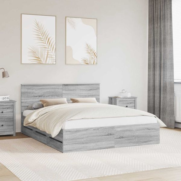 vidaXL Bettrahmen Graues Sonoma 160 x 200 cm Ingenieurs Holz, 3410691