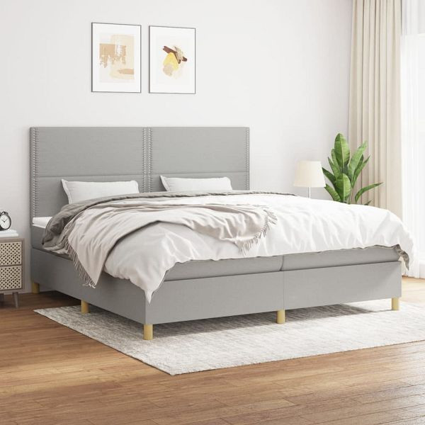 vidaXL Boxspringbett mit Matratze Hellgrau 200x200 cm Stoff, 3142281