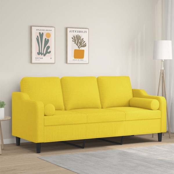 vidaXL 3-Sitzer-Sofa mit Zierkissen Hellgelb 180 cm Stoff, 3200858