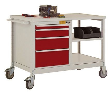 Manuflex ESD-Mobile Werkbank Modell 1 mit Einlegeböden, BxTxH 1135 x 590 x 805 mm, Rubinrot, LW1002.3003