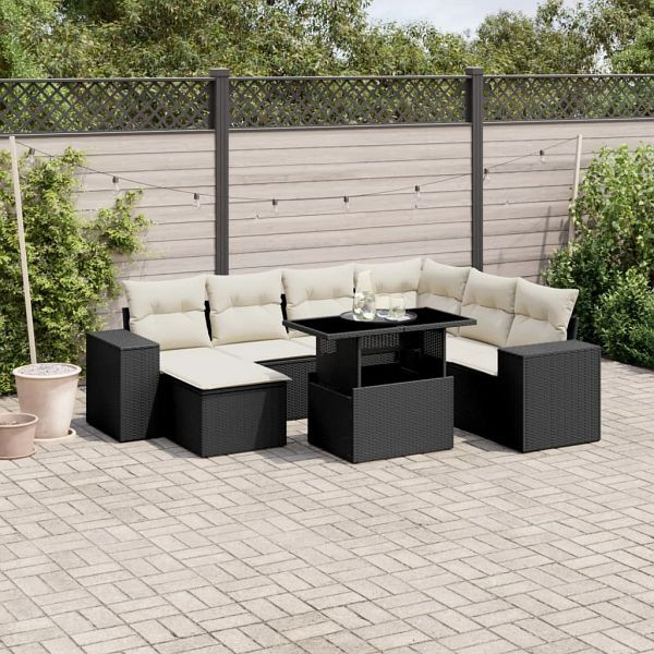 vidaXL 8-teilig Garten-Sofagarnitur mit Kissen Schwarz Poly Rattan, 3269326