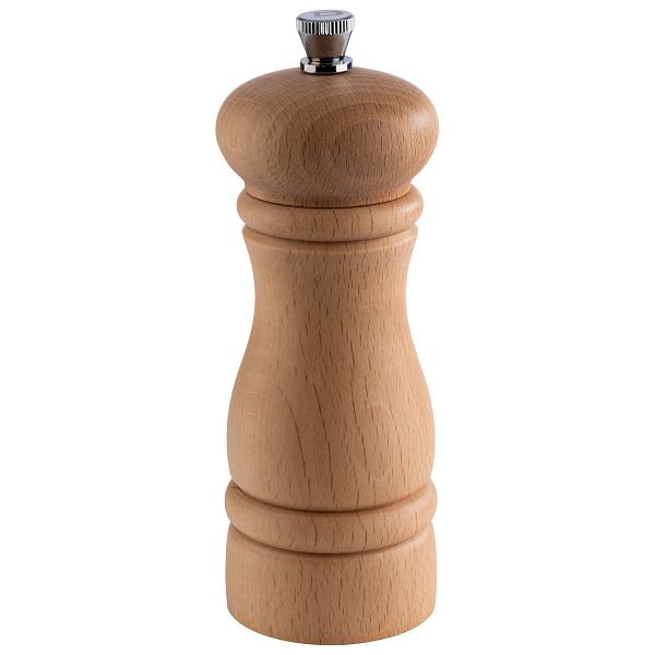 APS Salzmühle, Ø 5,5 x 15,5 cm, Buchenholz, hell, Keramikmahlwerk, Mahlgrad stufenlos einstellbar, Schaft aus Edelstahl, 40574