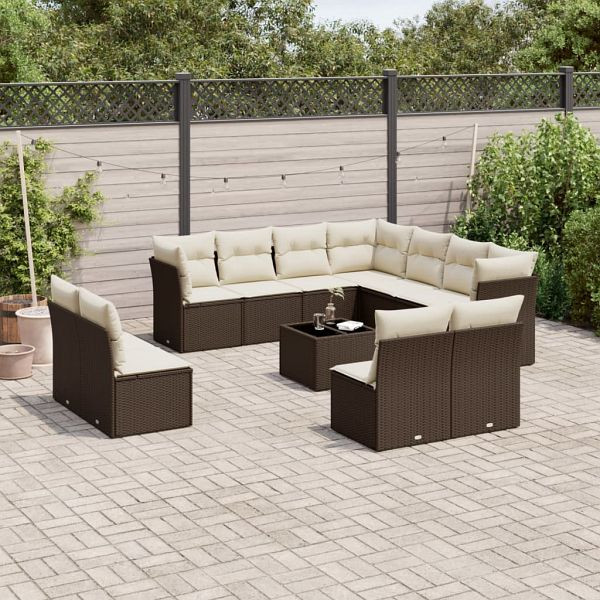 vidaXL 12-tlg. Garten-Sofagarnitur mit Kissen Braun Poly Rattan, 3249672