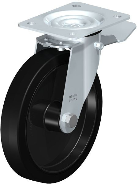 Blickle LE-POEV 201R-ST Stahlblech-Lenkrolle mit Anschraubplatte & Feststeller, Elastik-Vollgummi, Schwarz, 850247