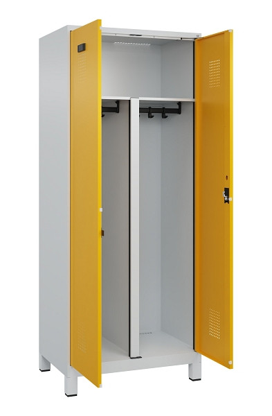 C+P PSA Schwarz-Weiß-Spind Evolo PLUS, mit Füßen, 2 Abteile, 1950x800x500mm, 70, Frontfarbe RAL 1004 Goldgelb, Zylinderschloss, 049012-22P S10027
