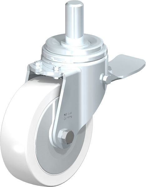 Blickle LHZ-SPO 160K-ST-FA Stahlblech-Lenkrolle, Schwerlast-Ausführung, mit Zapfen & Feststeller, Polyamid, Weiß, 852962