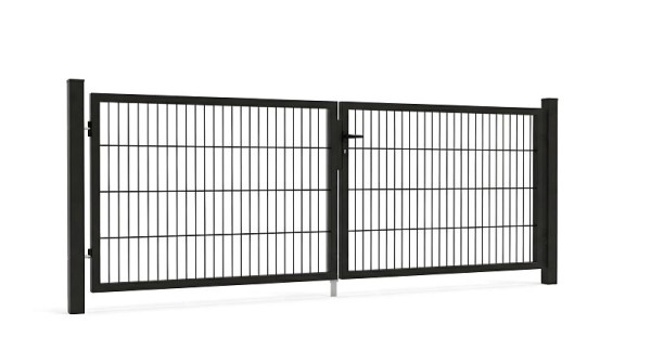 GEWA Gartentor Classic Symmetrisch 3m Breit 1m Hoch Doppelstabmattenzaun Anthrazit inkl. Zubehör 60x60mm Pfosten, DTSC-656-1030-3000-TP60-7016