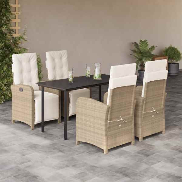 vidaXL 5-tlg. Garten-Essgruppe mit Kissen Beige Poly Rattan, UV-beständig, 3212579