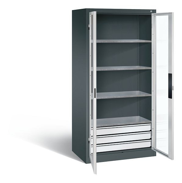 C+P Werkzeugschrank Acurado, H1950xB930xT600mm, Farbe: Anthrazitgrau / Lichtgrau, Muldengriff, 8922-5532 S10002
