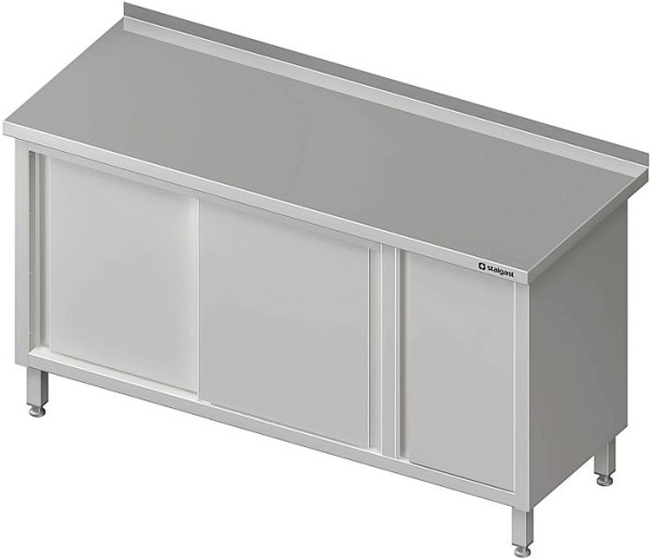 Stalgast Arbeitsschrank mit Schiebetüren, 1200x600x850 mm, mit Flügeltürschrank links, mit Aufkantung, verschweißt, VAS12608LA