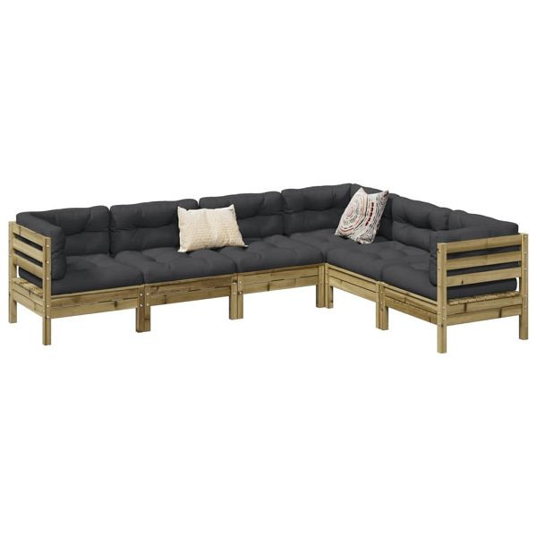 vidaXL 6-teilig Garten-Sofagarnitur mit Kissen Kiefernholz Imprägniert, 3299462