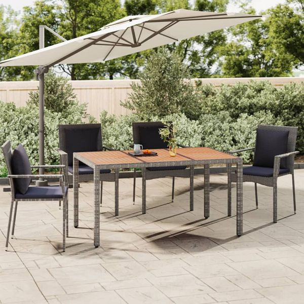 vidaXL Gartentisch mit Holzplatte Grau Poly Rattan & Massivholz Akazie, 319552
