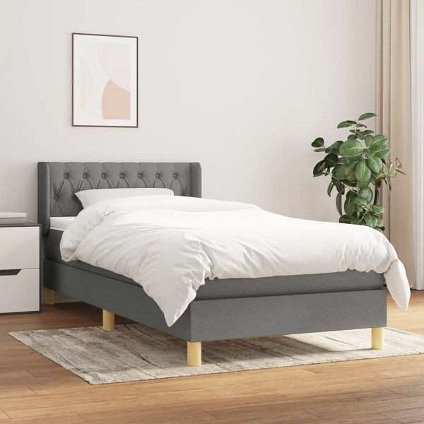 vidaXL Boxspringbett mit Matratze Dunkelgrau 90x190 cm Stoff, 3130474
