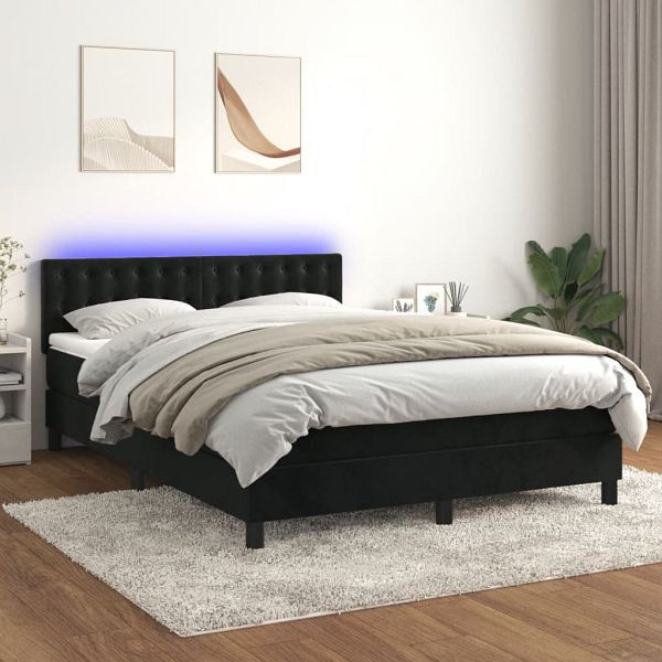 vidaXL Boxspringbett mit Matratze & LED Schwarz 140x190 cm Samt, 3134641