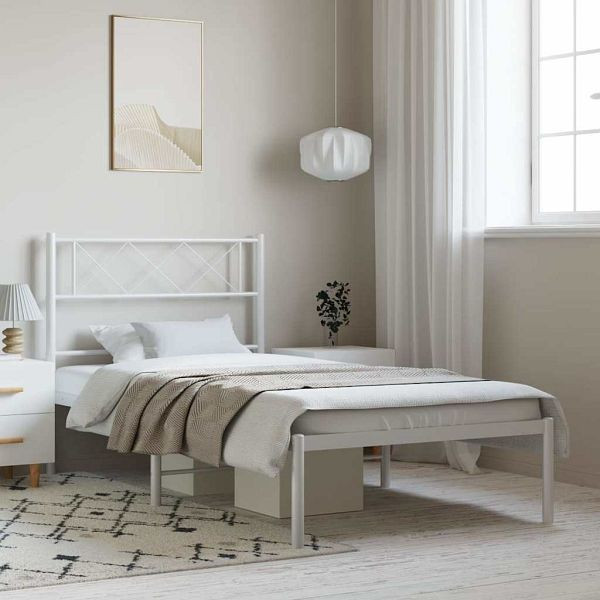 vidaXL Bettgestell mit Kopfteil Metall Weiß 100x190 cm, 372320