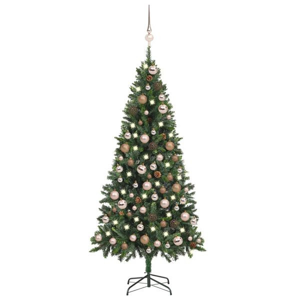 vidaXL Künstlicher Weihnachtsbaum mit Beleuchtung Kugeln Zapfen 180 cm, 3077845