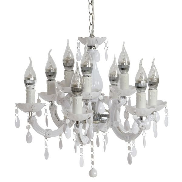 Mendler LED-Kronleuchter HW154, Hängeleuchte Lüster, 9-flammig 27W, weiß, 37426