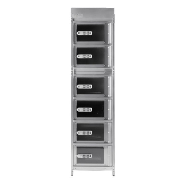 STEIN HGS Edelstahlschrank, opt. für Außen, 1 bis 8 Fächer, Innenbereich mit transp. Türen, 6 Stück, Wandmontage, 84511.0008