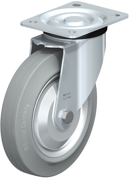Blickle L-V 202R-SG-FA Stahlblech-Lenkrolle, mittelschwere Ausführung, mit Anschraubplatte, Vollgummi, Grau, 79756