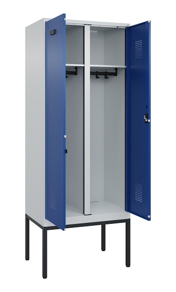 C+P Schwarz-Weiß-Spind Evolo PLUS, Gestell, 2 Abteile, 2120x800x500mm, 7035/5010, Zylinderschloss, 0490327-22 S10033