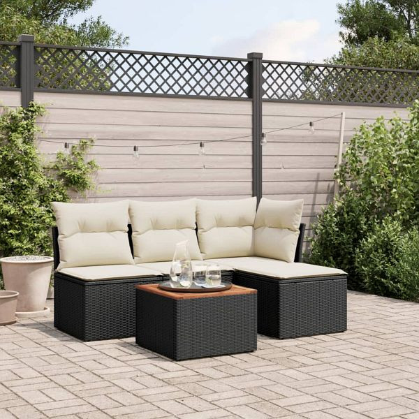 vidaXL 5-teilig Garten-Sofagarnitur mit Kissen Schwarz Poly Rattan, 3223592