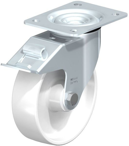 Blickle LE-PO 160R-FI Stahlblech-Lenkrolle mit Anschraubplatte & Feststeller, Polyamid, Weiß, 579920