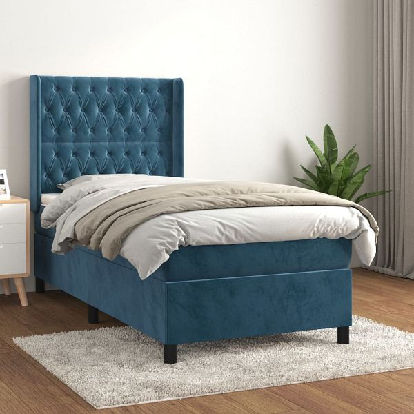 vidaXL Boxspringbett mit Matratze Dunkelblau 90x190 cm Samt, 3132835