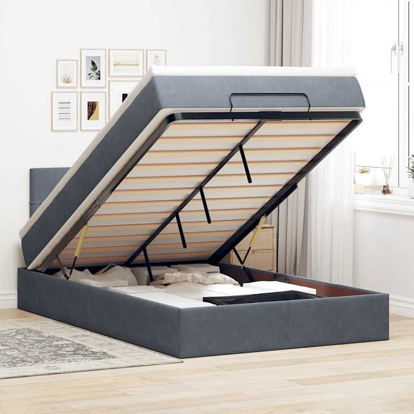 vidaXL Ottoman-Bett mit Matratze Dunkelgrau 120x190 cm Samt, 3311760