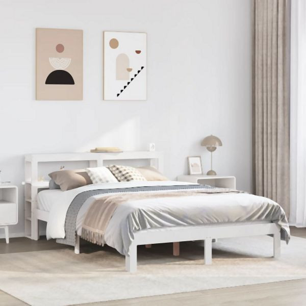 vidaXL Bettgestell mit Kopfteil ohne Matratze Weiß 140x200 cm, 3306048