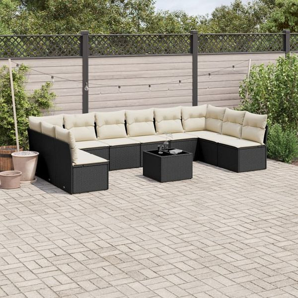 vidaXL 11-teilig Garten-Sofagarnitur mit Kissen Schwarz Poly Rattan, 3249935