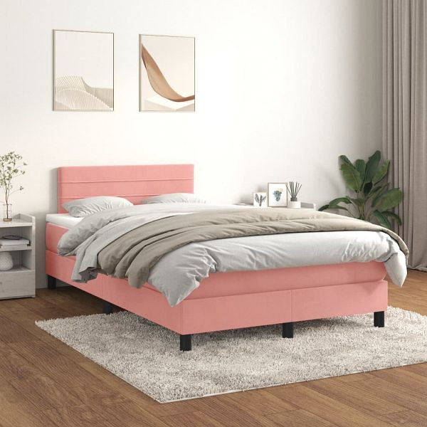 vidaXL Boxspringbett mit Matratze Rosa 120x200 cm Samt, 3141358