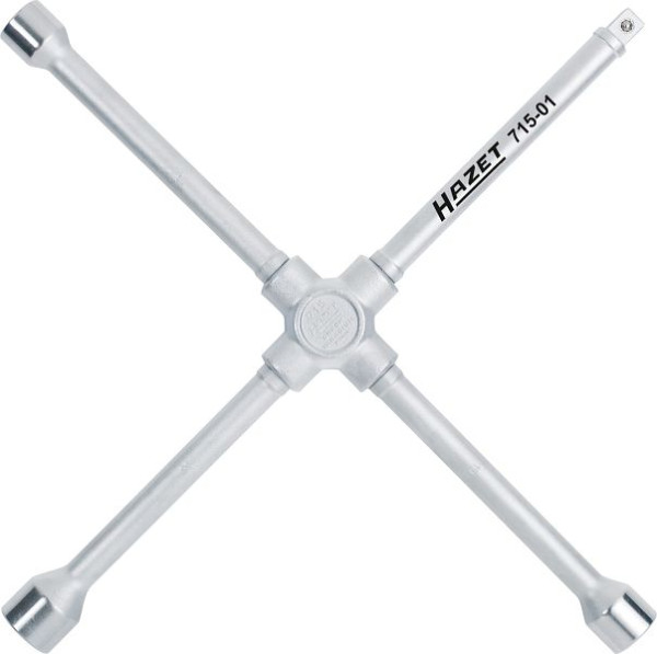 Hazet Kreuzschlüssel, Außen-Sechskant Profil, 17 x 19 x 22 x Außenvierkant 12,5 = 1/2 Zoll mm, Kopf poliert, Gewicht: 1.732 kg, Gesamtlänge: 420 mm, 715-01