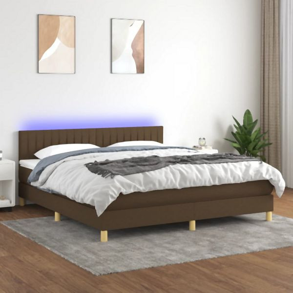 vidaXL Boxspringbett mit Matratze & LED Dunkelbraun 160x200 cm Stoff, 3133888