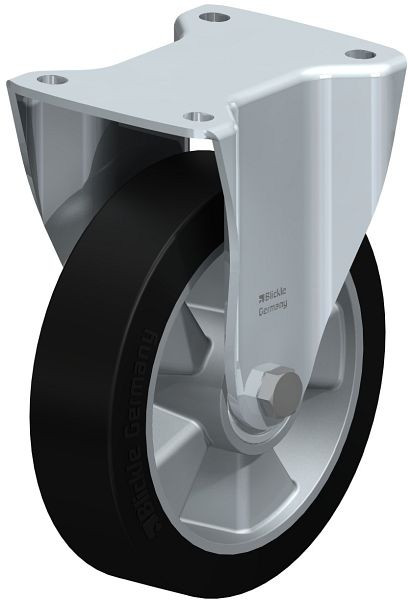 Blickle BH-ALEV 180K Stahlblech-Bockrolle, Schwerlast-Ausführung, mit Anschraubplatte, Elastik-Vollgummi, Schwarz, 263954