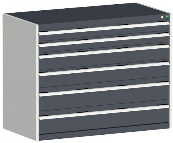 bott cubio Schubladenschrank bestückt mit 6 Schwerlastschubladen BxTxH: 1300 x 750 x 1000 mm, RAL 7035/7016, 40030094.19V
