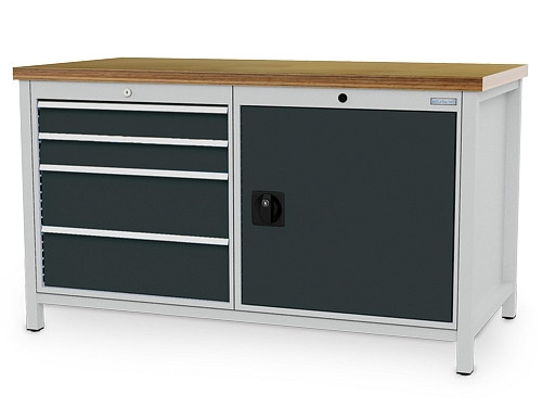 Bedrunka+Hirth Kastenwerkbank Breite 1500 mm, R 24-24, 4x Schublade, 1x Flügeltüre, Maße in mm (B x T x H): 1500 x 750 x 859, 03.15.41VZ