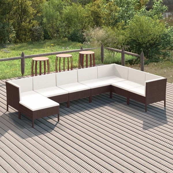 vidaXL 8-teilig Garten-Lounge-Set mit Auflagen Poly Rattan Braun, 3094419