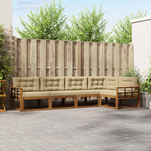 vidaXL Outdoor-Sofagarnitur mit Kissen 5-teilig Natur und Beige, 3367591