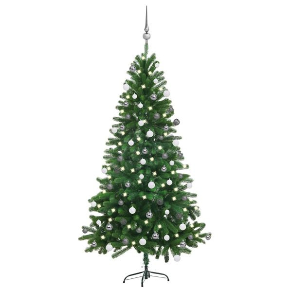 vidaXL Künstlicher Weihnachtsbaum mit Beleuchtung & Kugeln 150 cm Grün, 3077726